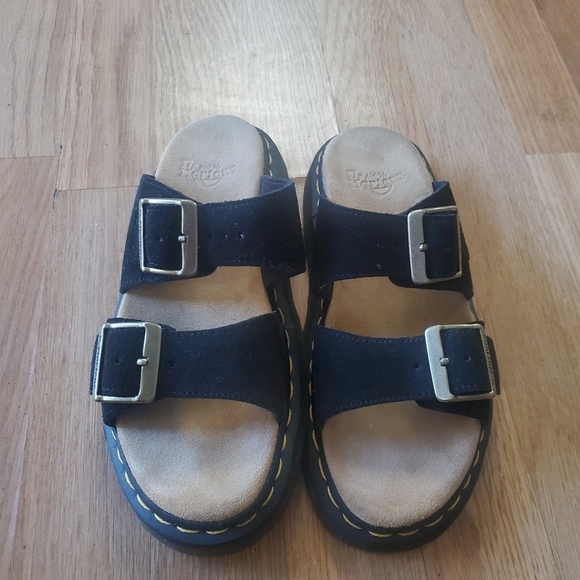 Dr Martens Josef Suede Slide Sandals In Black With Adjustable Straps, Size 6 - Picture 2 of 11